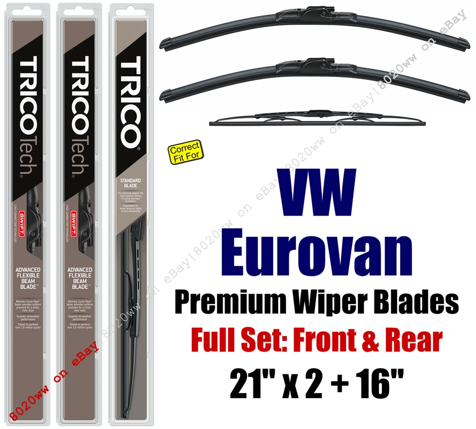 Wipers 3pk Premium Front & Rear - fit 1995-2003 Volkswagen Eurovan 19210x2/30160 - Image 1 of 1