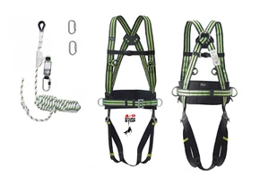 SET Absturzsicherung 20m EN353 + Sicherheitsgurt 4P EN361 + 2 Karabiner EN362 - Foto 1 di 7