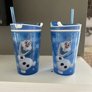 Set 2 Disney Snowman Cup Flip Up Lid To Go Disney Ice Frozen Souvenir Snowmen - Picture 1 of 4