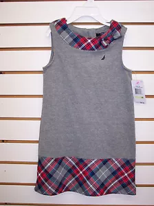 Abito Neonato/Bambino/Ragazza Nautica $34,50-$36,50 Grigio con Bordo a Quadri Taglia 12mo-6 - Foto 1 di 3