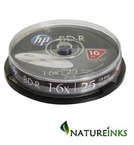 10 Genuine HP 69321 Bluray 25GB 6x BD-R SL Blank Discs Spindle Taiwan - Afbeelding 1 van 3