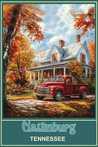 Póster de viaje de camión Gatlinburg Tennessee otoño follaje árboles impresión de giclee 16 x 24 - Imagen 1 de 1