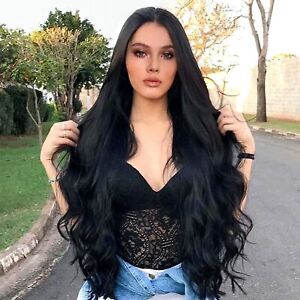 Black Long Wavy Curly Hair Wigs Natural Looking Heat Resistant Synthetic Wigs