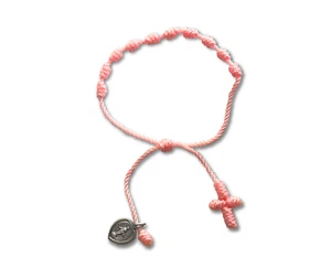 MIRACULOUS MEDAL/ROSARY – Adjst. PINK CORD Bracelet – Catholic Devotion - Foto 1 di 1