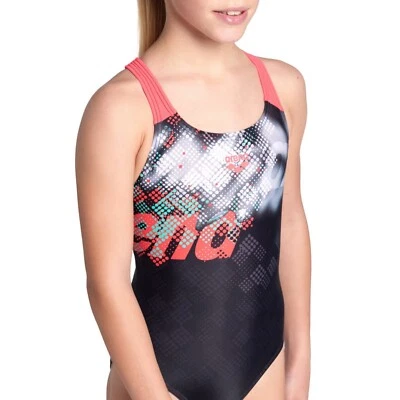 Arena Girl's Splash Point V Back Graphic Swimsuit Swimming Costume BNWT - Image 1 of 4