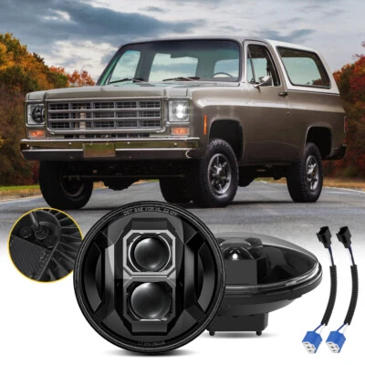 Par de faros LED redondos de 7" pulgadas negros para Chevrolet K10 C10 C20 C30 Foto 1 de 4