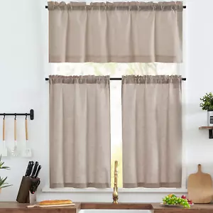 Kitchen Curtains and Valances Set 3 Pieces Linen Tiers and Valance 24 Inch Cafe - Picture 1 of 12