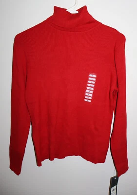 Relativity Red Cherry Tomato Sweater Turtleneck Ribbed Texture Petite Large NWT - Image 1 of 4