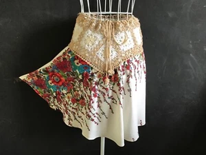 Boho midi skirt fits size 12-16, adjustable drawstring crochet waist, lined. - Picture 1 of 2