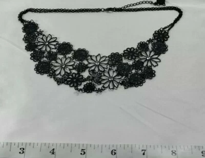 Black Filagree 16.5" Daisy Flower Butterfly Bib Choker - Image 1 of 4