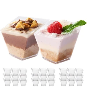 MATANA 50 Mini Square Hard Plastic Dessert Cups for Parties (Trapezoid 70ml) - Picture 1 of 7
