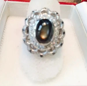 10,45CT ECHT TOP STERN SCHWARZER SAPHIR ECHT 925 STERLING SILBER RING - Bild 1 von 5