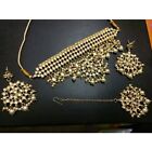 Pakistani Kundan Jewelry Gold Plated Choker Necklace Earrings Bollywood Jewelry