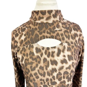 Clara Sun Woo Cutout Top Leopard Animal Print Stretch Jersey Knit Chic Size M - Picture 1 of 7