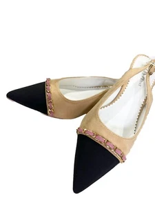 Diolyvion Slingback Retro pumps Chain pointed toe Black Pink Nude size 7 - Picture 1 of 3