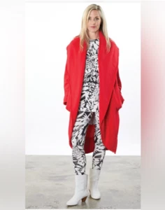 Bryn Walker Didion Wrap Coat XXS Red Bamboo Organic Cotton Lagenlook Artsy Boho - Picture 1 of 14
