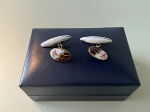 Vintage Antique Floral Enamel Ladies' Cufflinks with Presentation Box - Picture 1 of 4