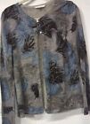 Coldwater Creek SM Button Up Sweater Botanical Print Blue  Cashmere Wool Office 