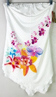 Becca La Jolla Medium White Floral Suit Coverup Eyelet Ruffle Soft RV $83 NWT - Image 1 of 4