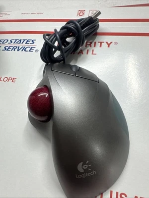 Logitech TrackMan Wheel Mouse USB Optical Trackball Mouse Silver T-BB18 - Image 1 of 4