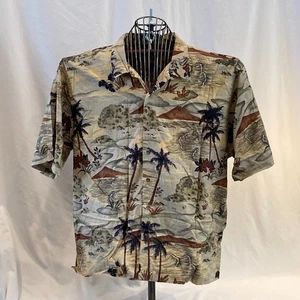 Cutter&Buck Shirt Size XXL Big & Tall Button Down Tan Maroon Palm Hawaiian *READ - Picture 1 of 6