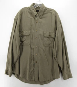VINTAGE Structure Shirt Men Medium Green Silk Button Up Safari Flap Pockets Y2K - Picture 1 of 11