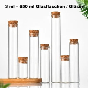 3ml-650ml Small Clear Glass Bottles Tiny Vial Jars Wide Opening Bottle with Cork - Picture 1 of 59