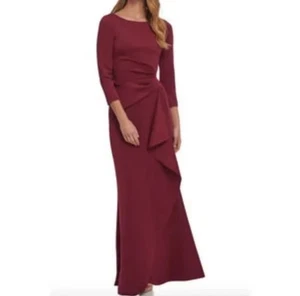 Eliza J 3/4-Ärmel-Kleid mit seitlichem Rüschen festliches Kleid burgunderrot Damengröße 20 W neu mit Etikett " - Bild 1 von 15