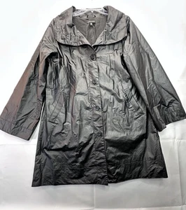 Eileen Fisher Jacke klein schwarz gewachste Baumwolle Knopfleiste Swing Regenmantel - Bild 1 von 8