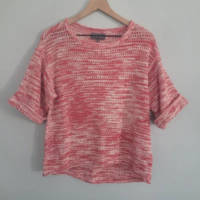 Suéter Michael Stars tejido abierto rojo blanco para mujer talla M/L manga corta Foto 1 de 4