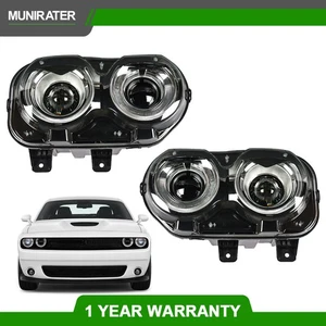 Headlight Assembly Set Black Left+Right Side Fit For Dodge Challenger 2015-2018 - Picture 1 of 14
