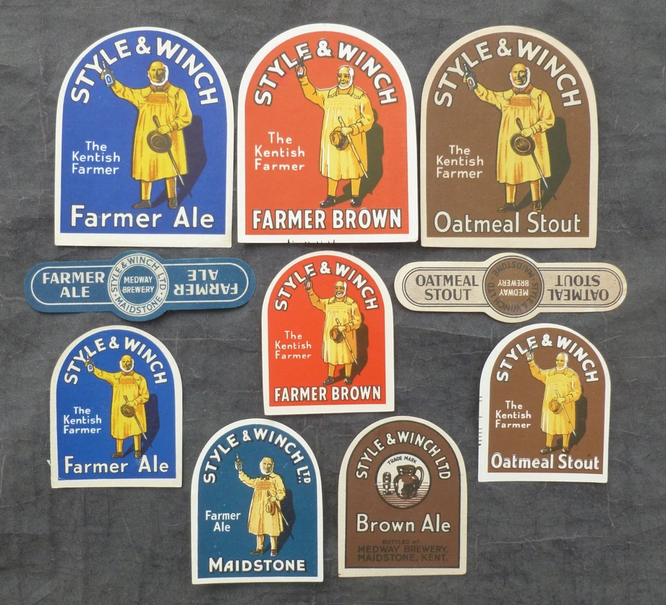 x8, Beer Labels, Maidstone, Kent ( Style & Winch, Medway Brewery ) - Image 1 of 1