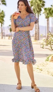 Talbots Fit & Flare Midikleid mit Blumenmuster und Raffung und Bindeband Größe 14 Petite - Bild 1 von 6