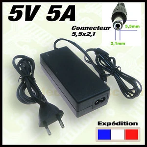 alimentation 5v 5A avec connecteur 5,5 x 2,1 mm en option adaptateur 5,5 x 2,5mm - Imagen 1 de 3