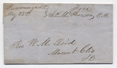 c1850 Parsonage SC manuscript stampless cover postmaster free frank R9  [6712.74 - Image 1 of 3