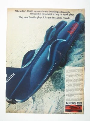 Bujía Autolite anuncio vintage Bluebird CN7 Land Speed Record Car años 60 impresión AD Foto 1 de 2