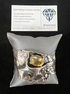 Custom Handmade Sterling Silver Cuff Bracelet With A 12 Ct Yellow Topaz jewelry  - Picture 1 of 3