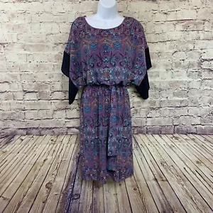 Liz Lange Dress Womans Size XS Purple Black Paisley Print Belted Kimono Sleeve - Picture 1 of 12