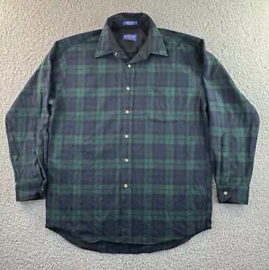 Pendleton Wool Lodge Shirt Mens Large Green Blue Blackwatch Tartan Plaid Flannel - Picture 1 of 9