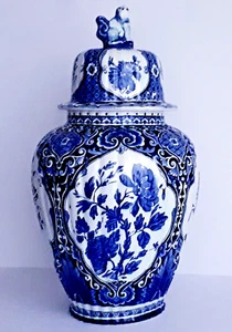 Antique DELFT BLUE & WHITE XL GINGER JAR BALUSTER LIDDED VASE 18.5 INCHES - Picture 1 of 8