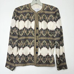 Adrianna Papell Silk Blouse Shirt Jacket Art Nouveau Floral Vintage Size 4 EUC - Picture 1 of 9