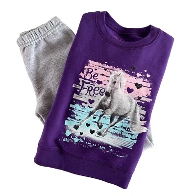 Conjunto de sudadera y pantalones deportivos suaves Hanes Girls Be Free Horse XS Foto 1 de 4
