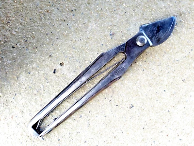 ANCIEN SECATEUR METAL MANCHES CORNE 27,2CM - OUTIL DE VITICULTEUR VIGNE - - Photo 1/3