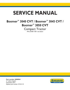 New Holland Boomer 3040, 3045, 3050 CVT servicio de tractor manual taller de reparación libro - Imagen 1 de 1