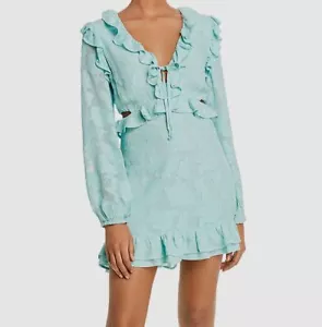 $140 Rahi Women's Blue Floral Ruffle V-Neck Embroidered Cutout Mini Dress Size M - Picture 1 of 3