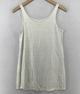 EILEEN FISHER Tank Top PS Foil Printed Linen Jersey Scoop Neck White Silver - Picture 1 of 10