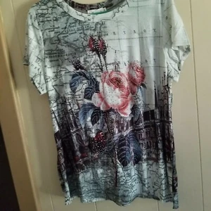 Gorgeous Beaded Bling Rose Blouse Women size Junior 1X Aronia  #659 - Picture 1 of 6