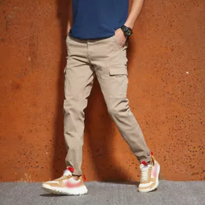 Men's Outdoor Multi-pocket Cargo Pants Tapered Military Slim Fit Casual Trousers - Picture 1 of 15