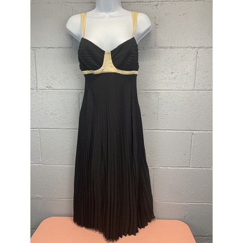 Abito da festa a pieghe Burberry seta chiffon cinturini nastro piccolo abito nero EUR42