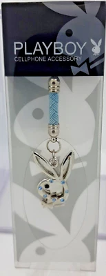 Double Playboy Rabbit Head Silver with Blue gems Cell Phone Charm - Image 1 of 4
